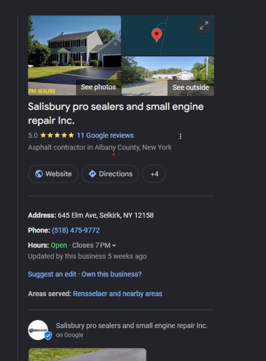 Current Google Business Profile showing eleven reviews