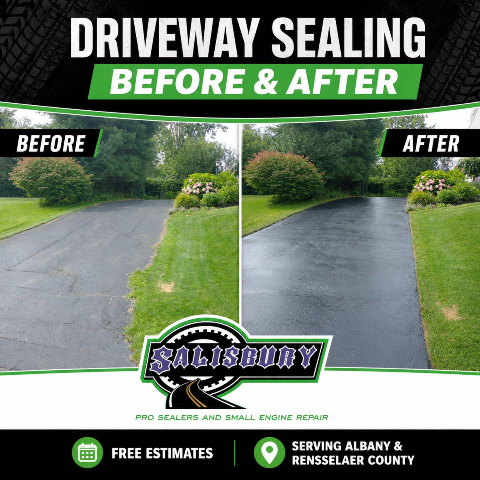Branded Salisbury Pro Sealers before-and-after social media graphic
