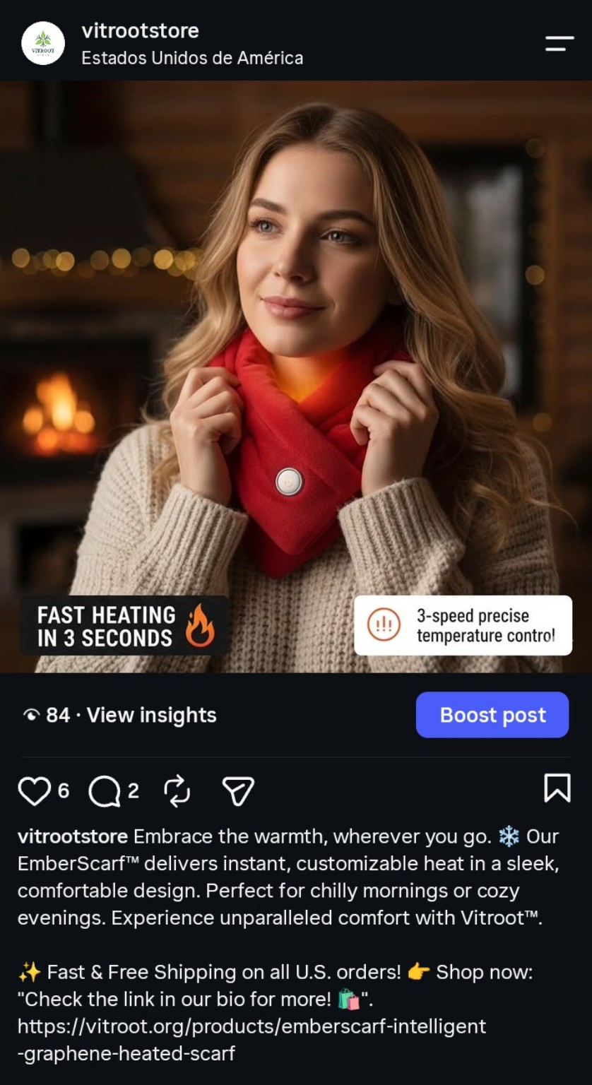 Branded VITROOT Instagram post for a heated wellness product